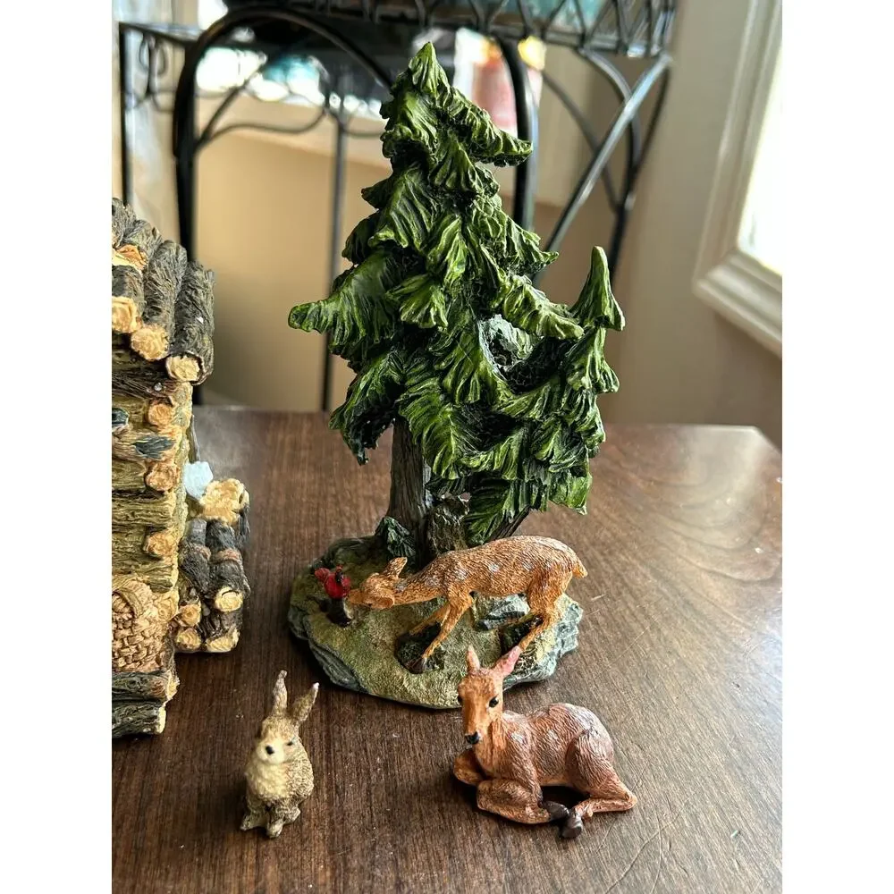 New LOG CABIN Lake House Deer Shack hunting Fishing RESIN TABLE LAMP & figurines